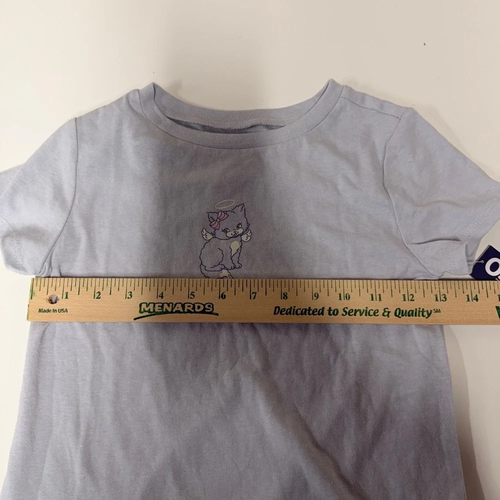OshKosh Bgosh Girls Light Blue Cat Angel Graphic Tee Shirt Size S 6-7